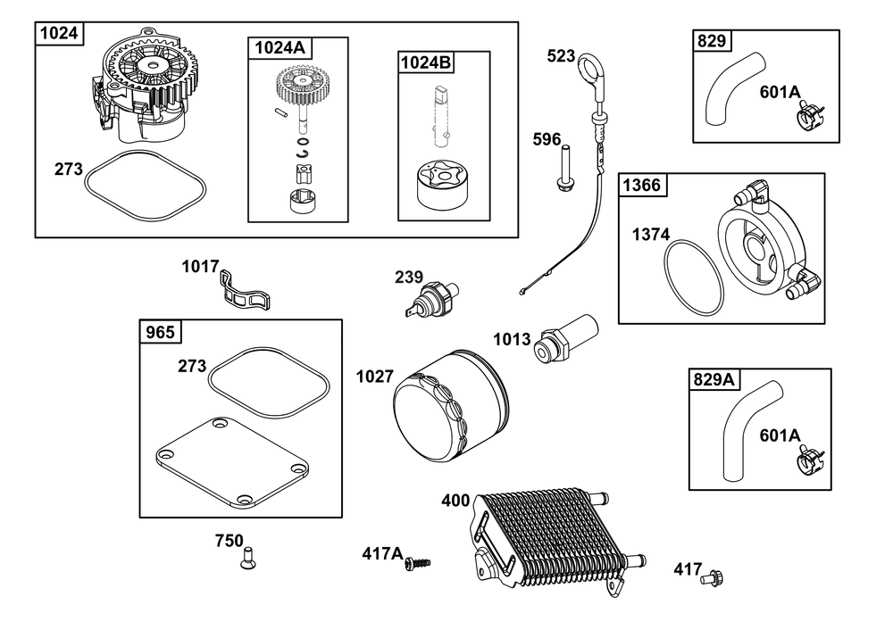 Lubrication Group Diagram and Parts List for 613777-0015-J1 400000 - 699999 Briggs and Stratton Engine